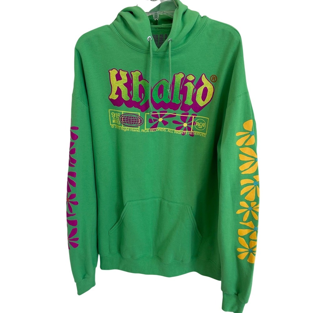 Khalid 915 To The World Green Graphic Hoodie Kids XL Tour Merch Flower Sleeve